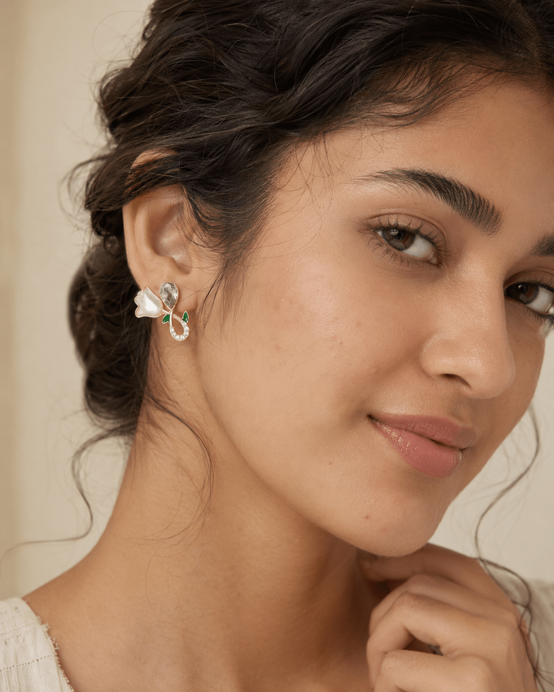 Gold-Tone Tulip Flower Pearl & Crystal Stud Earrings for Women – Elegant Floral Demi Fine Stud - Soul Jewellery