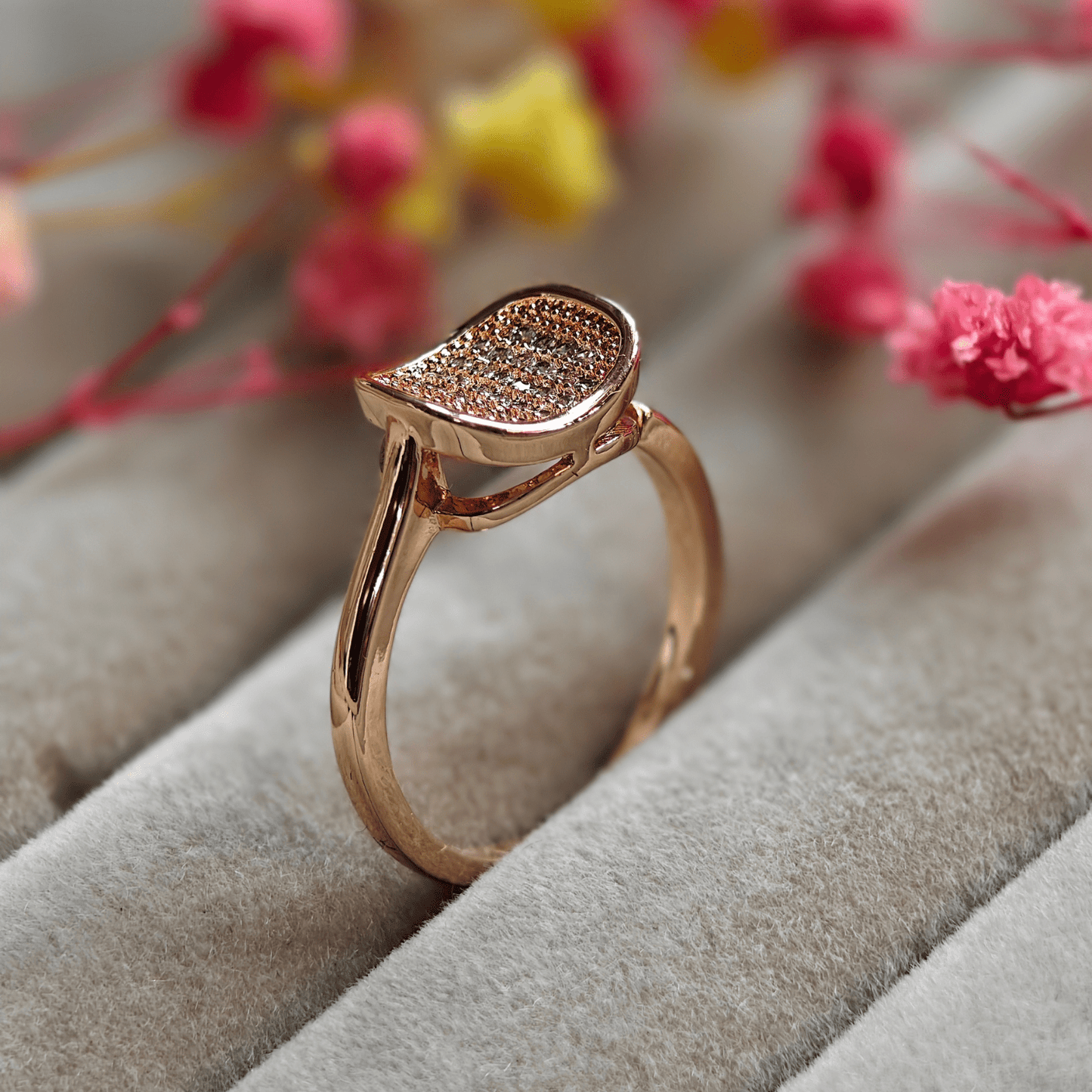 Kira Cubic Zirconia Studded Adjustable 18K Rose Gold - Plated Anti Tarnish Ring RGR138 - The Soul Jewellery