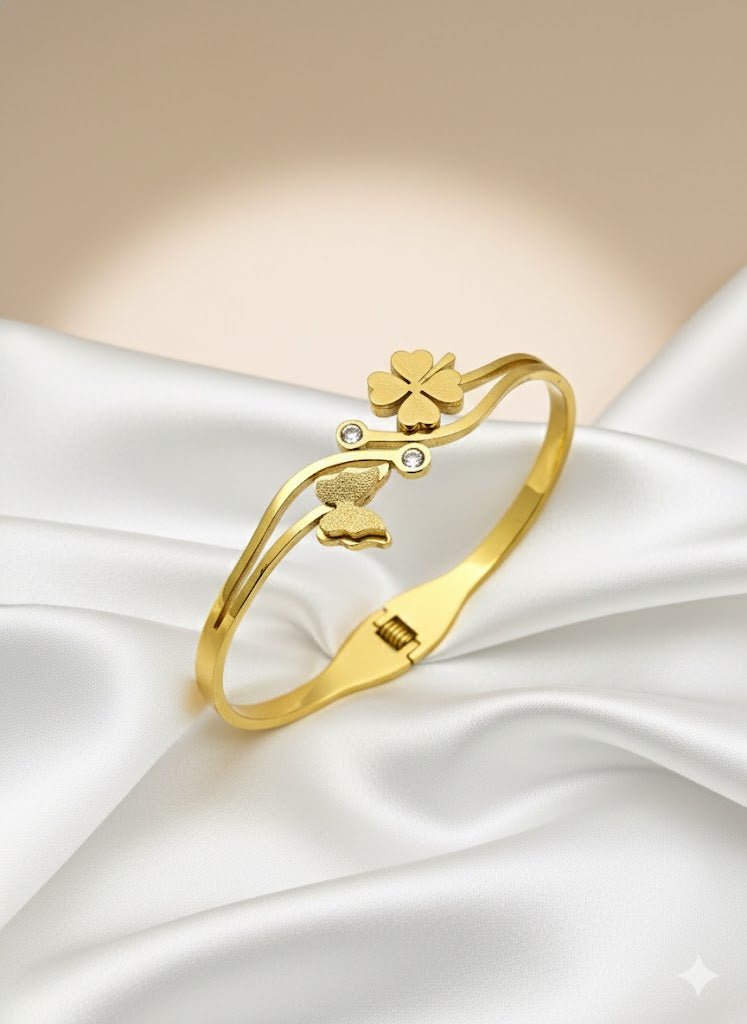 AURÉLIA AMORE LUXE 8™ Golden Flora Butterfly CZ Prosperity Demi Fine Anti-Tarnish Bangle Bracelet - The Soul Jewellery