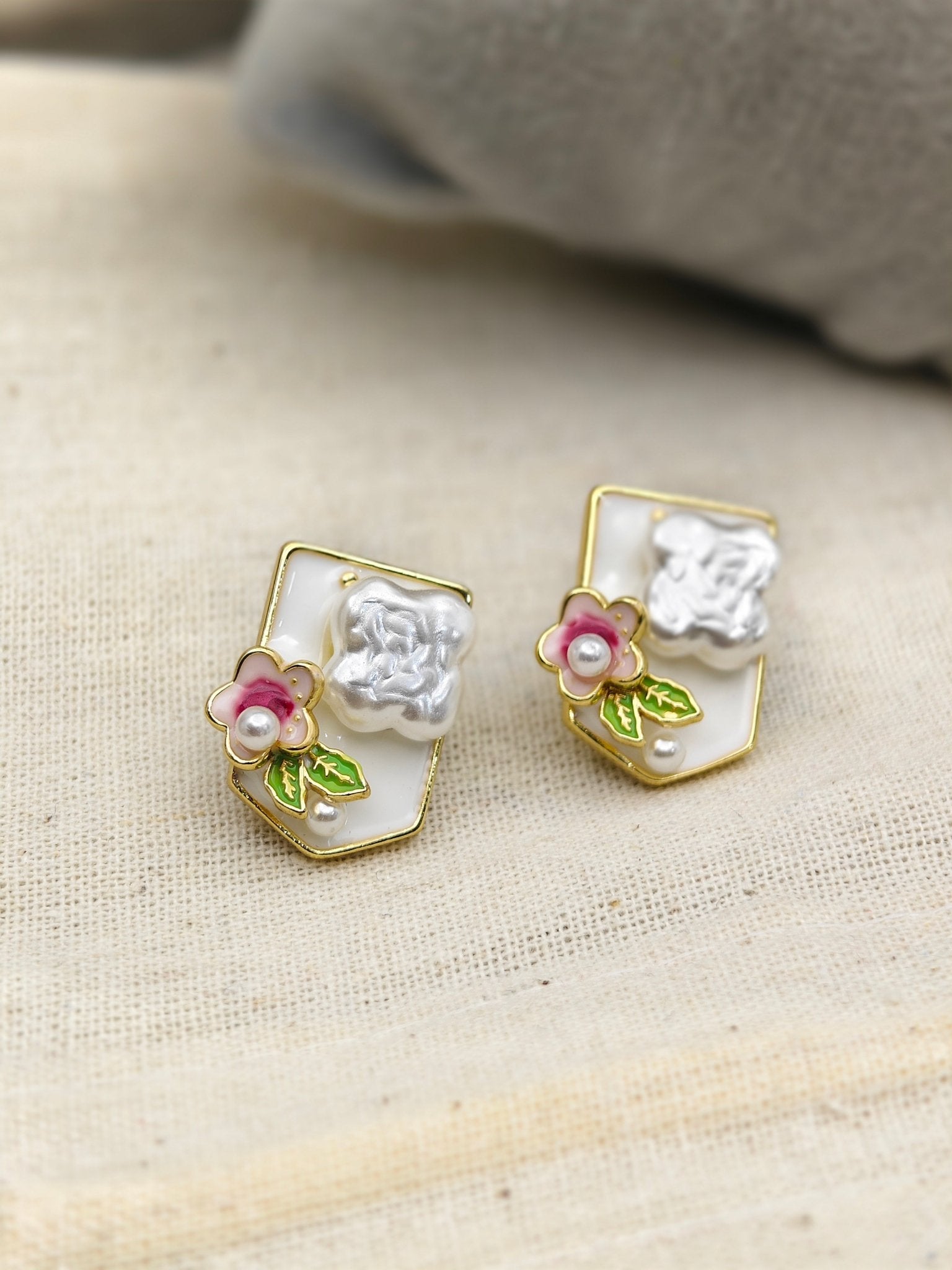 Demi - Fine Gold - Plated Enamel Floral Stud Earrings | Anti - Tarnish Stainless Steel Every daywear Stud - The Soul Jewellery