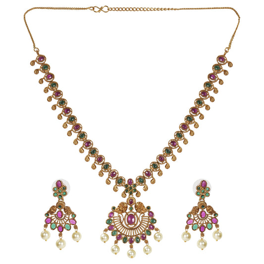 Raya Antique Gold - Plated Long Necklace & Earring Set - The Soul Jewellery