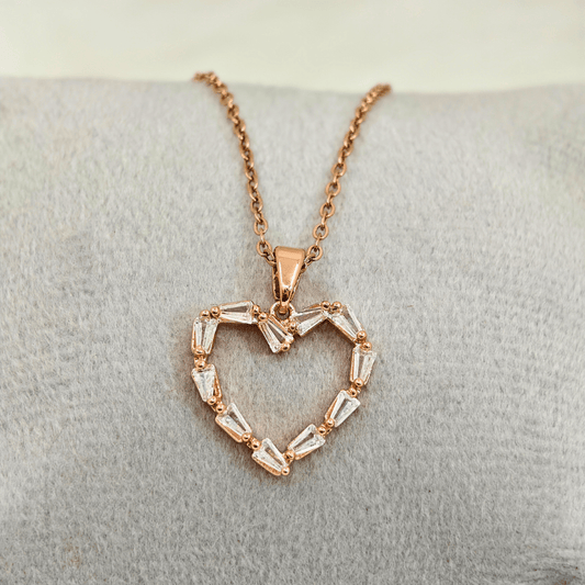 White Crystal Heart Anti Tarnish Pendant Necklace Rose Gold RGCP146 - The Soul Jewellery