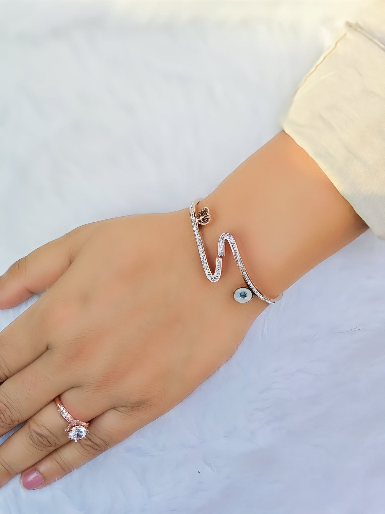 18K Rose Gold Plated CZ Studded Zigzag Anti Tarnish Openable Bangle RGB181 - The Soul Jewellery