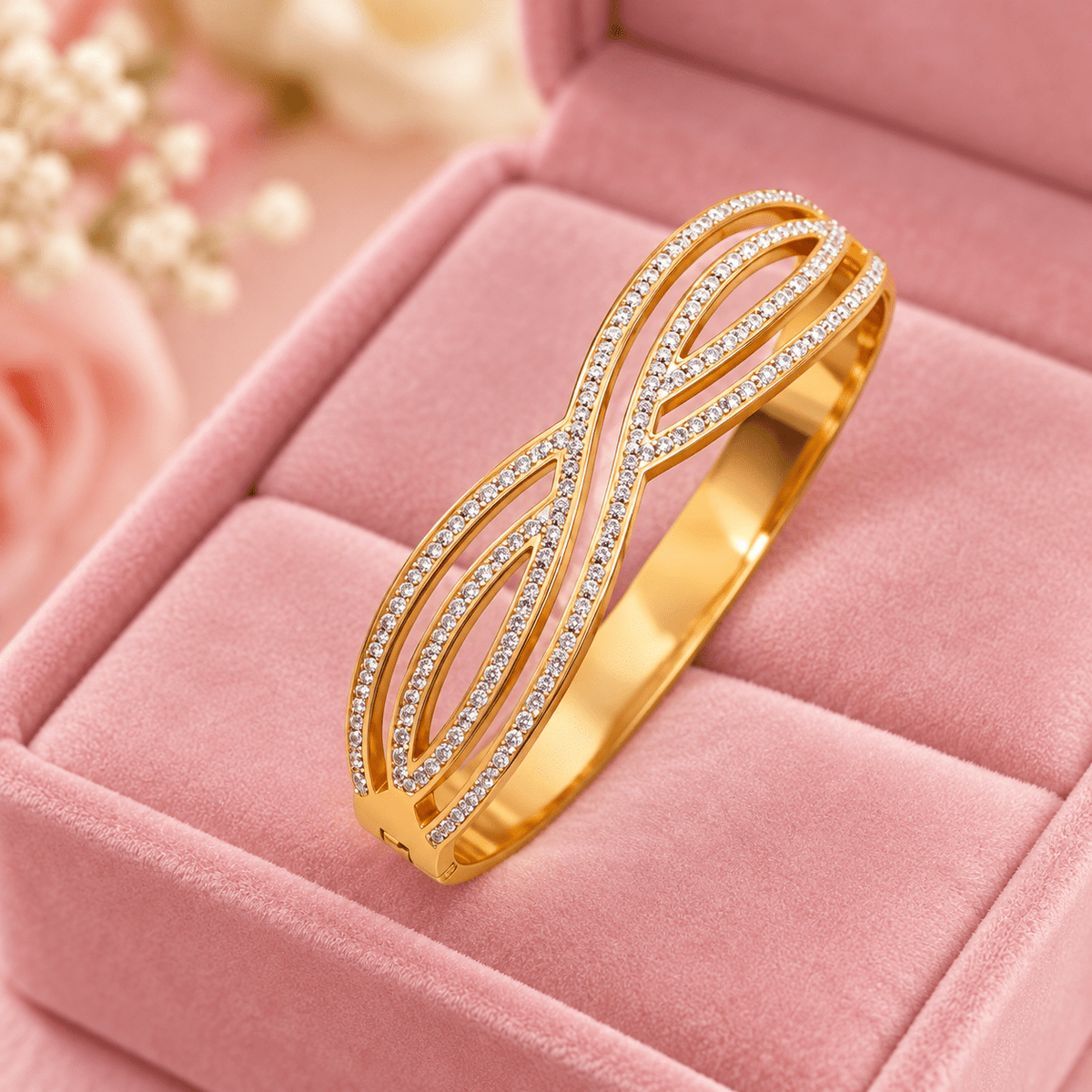 Gold-Tone Crystal Infinity Openable Bangle Bracelet for Women – Stainless Steel Demi Fine Bracelet - Soul Jewellery