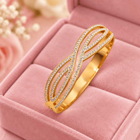 Gold-Tone Crystal Infinity Openable Bangle Bracelet for Women – Stainless Steel Demi Fine Bracelet - Soul Jewellery