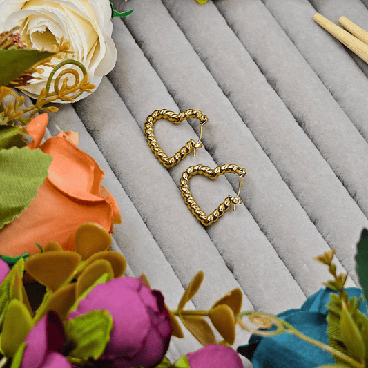 18 K Gold Plated Anti Tarnish Textured Love Hoops Earring ATER163 - The Soul Jewellery
