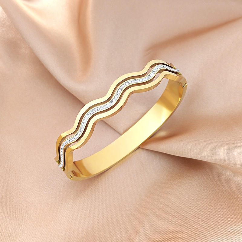 Waves of Elegance Aura 27™ Gold Cuff Bracelet for Women – Wave Design| Anti-Tarnish Demifine Bangle - The Soul Jewellery