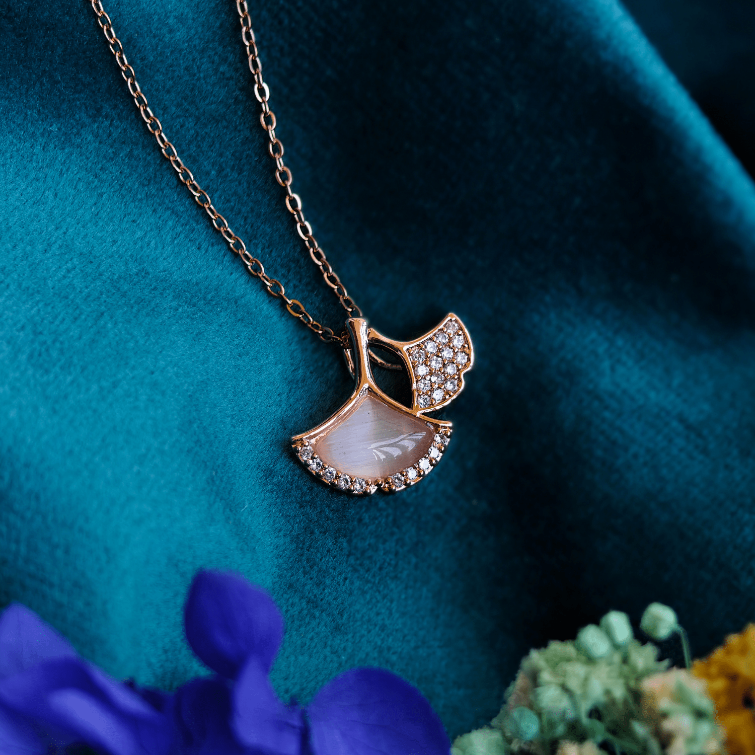 18K Rose Gold Plated Anti Tarnish CZ Studded Pendant Necklace RGCP123 - The Soul Jewellery