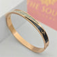 Rose Gold Anti-Tarnish Bracelet – Black Enamel & Crystal Designer Channel logo Engraved Women Bangle - The Soul Jewellery