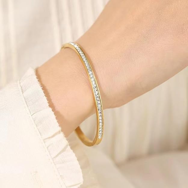 18K Gold Plated CZ Sparkling Line Bangle Bracelet | Anti-Tarnish Stainless Steel Jewellery for Women - The Soul Jewellery