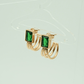 Luxury 18K Rose Gold Plated Triple Hoop Earrings with Emerald Green Crystal – Elegant Anti-Tarnish Stainless Steel ATEr217