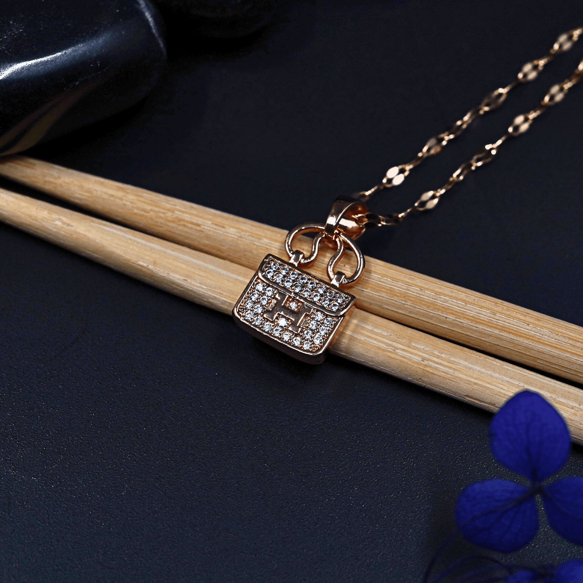 Elegant 18K Rose Gold Plated Anti - Tarnish Square Pendant Necklace with Cubic Zirconia ATCP117 - The Soul Jewellery