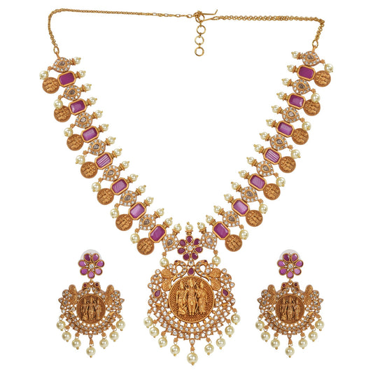 Siya Ram Antique Gold Plated Short Necklace Set with Ram Sita Coin Design - The Soul Jewellery