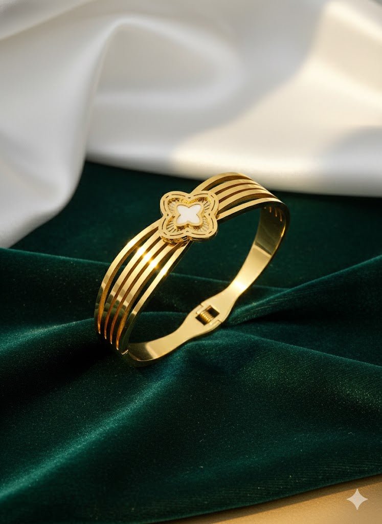 AURÉLIA AMORE LUXE Demi-Fine CZ Enamel Gold Kada Anti - tarnish Bracelet for Men & Women - The Soul Jewellery