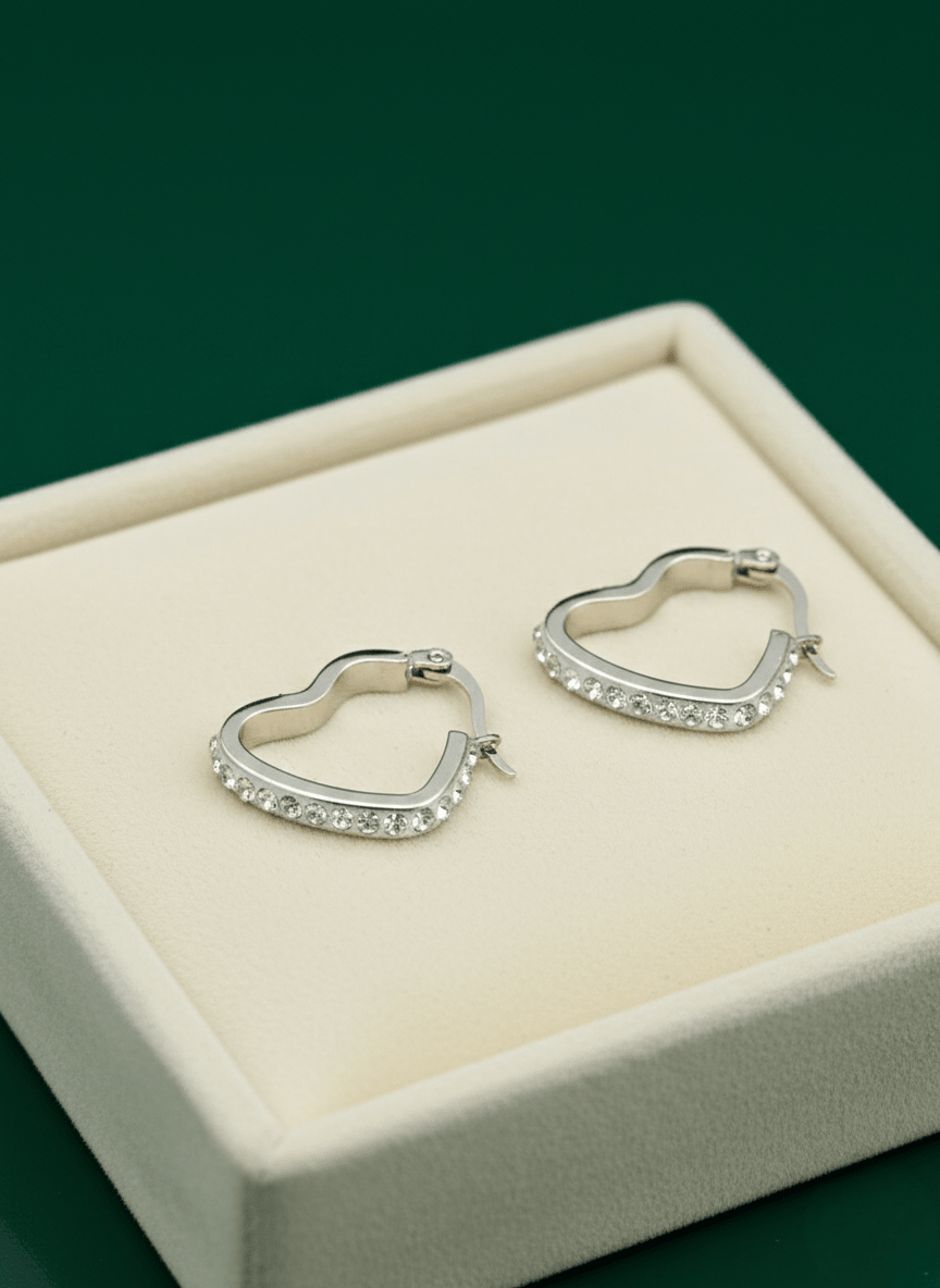 Aurelia SilverHeart Luxe Demi - Fine Anti - Tarnish Crystal Hoop Earrings - Daily wear Hoops - The Soul Jewellery