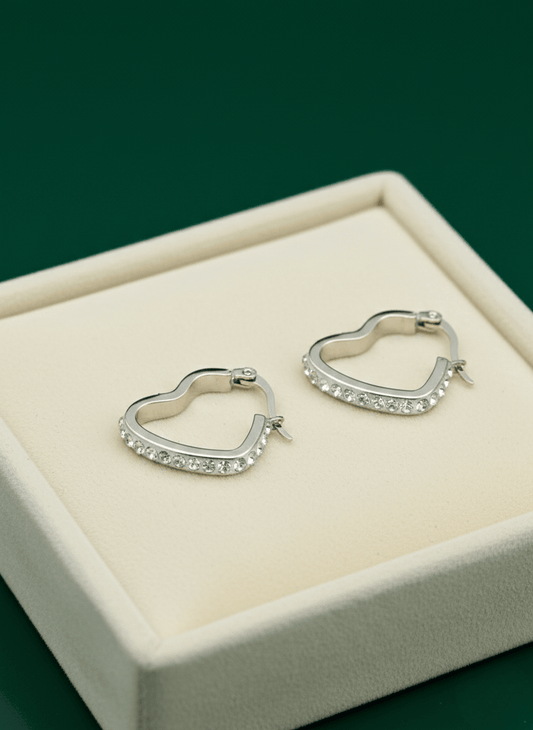 Aurelia SilverHeart Luxe Demi - Fine Anti - Tarnish Crystal Hoop Earrings - Daily wear Hoops - The Soul Jewellery