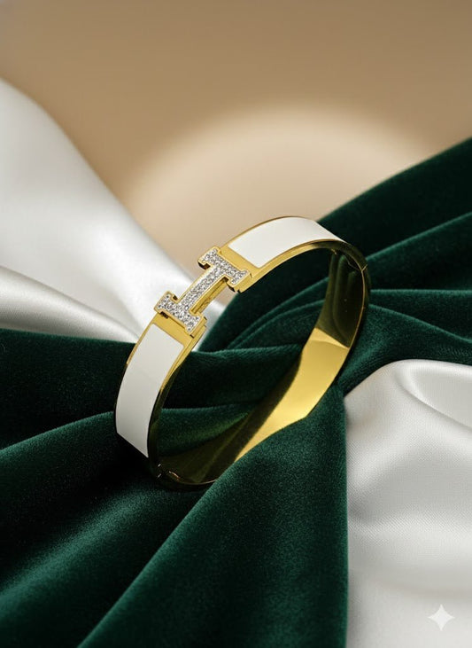 AURÉLIA AMORE ÉLITE Demi - Fine 18K Gold Enamel H - Lock Bracelet for Men & Women | Anti - Tarnish CZ Kada - The Soul Jewellery