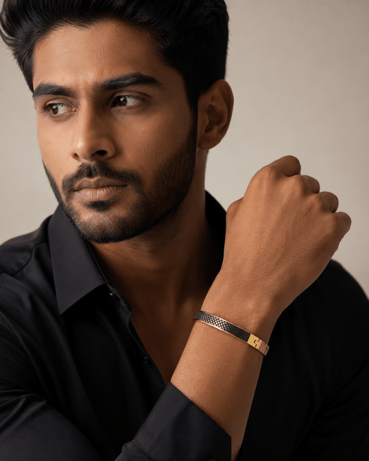 Gold & Black Textured Anti-Tarnish Demi fine Bracelet |Waterproof Bracelet for Men - Soul Jewellery