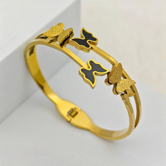 Gold-Plated Butterfly Bracelet – Anti-Tarnish Stainless Steel Bangle with Dual-Tone Enamel Accents- The Soul Jewellery