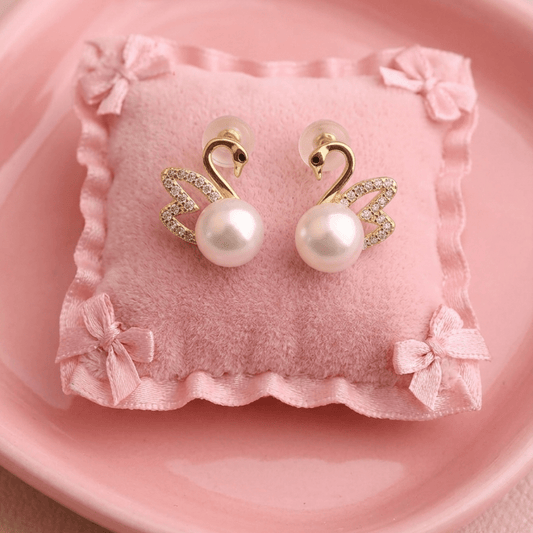 Swan Grace Aura 6™ Gold Plated Pearl Stud Earrings for Women – CZ Swan Design Demi - Fine Luxury Elegant Statement Jewellery - The Soul Jewellery