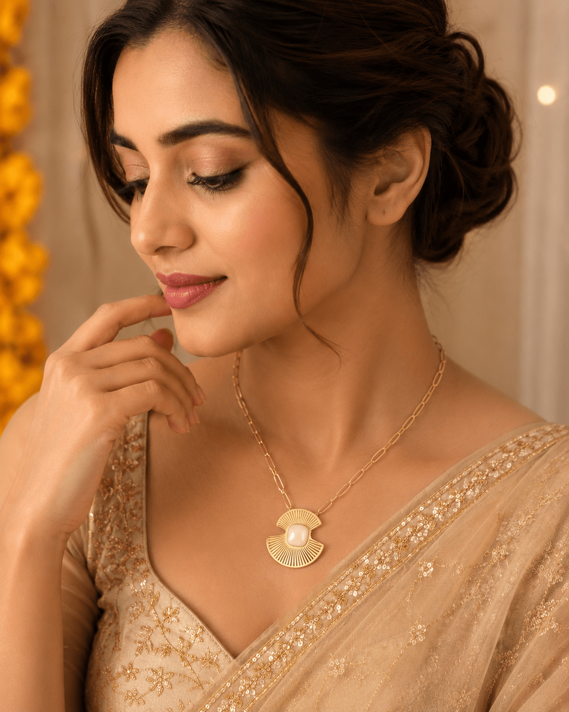 Golden Radiance Aura™ Demi-Fine Pendant Necklace for Women | 18K Gold Plated Chain Pendant - The Soul Jewellery