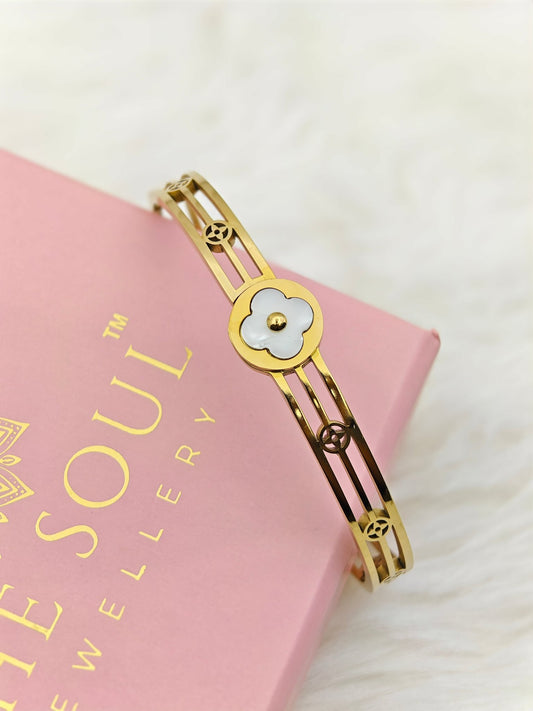 18K Gold Plated Anti - Tarnish Snow Flora Bracelet – Elegant Designer Floral Cut Bangle for Women RGB514 - The Soul Jewellery