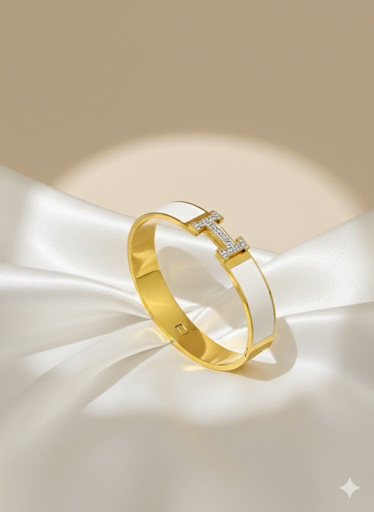 AURÉLIA AMORE ÉLITE Demi - Fine 18K Gold Enamel H - Lock Bracelet for Men & Women | Anti - Tarnish CZ Kada - The Soul Jewellery