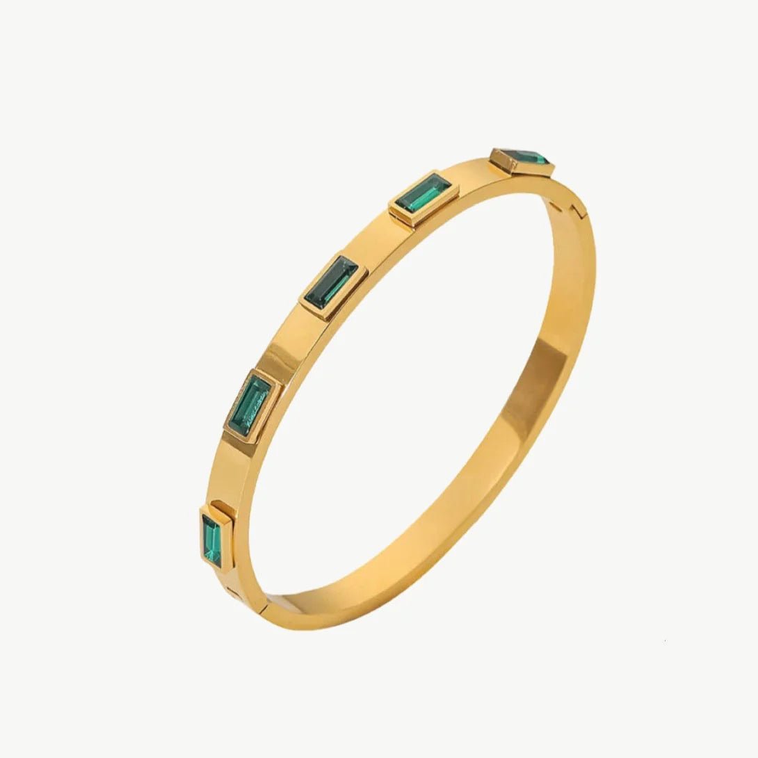 18K Gold Plated Anti - Tarnish Emerald Green Stone Bangle – Elegant Openable Daily Wear Bracelet - The Soul Jewellery