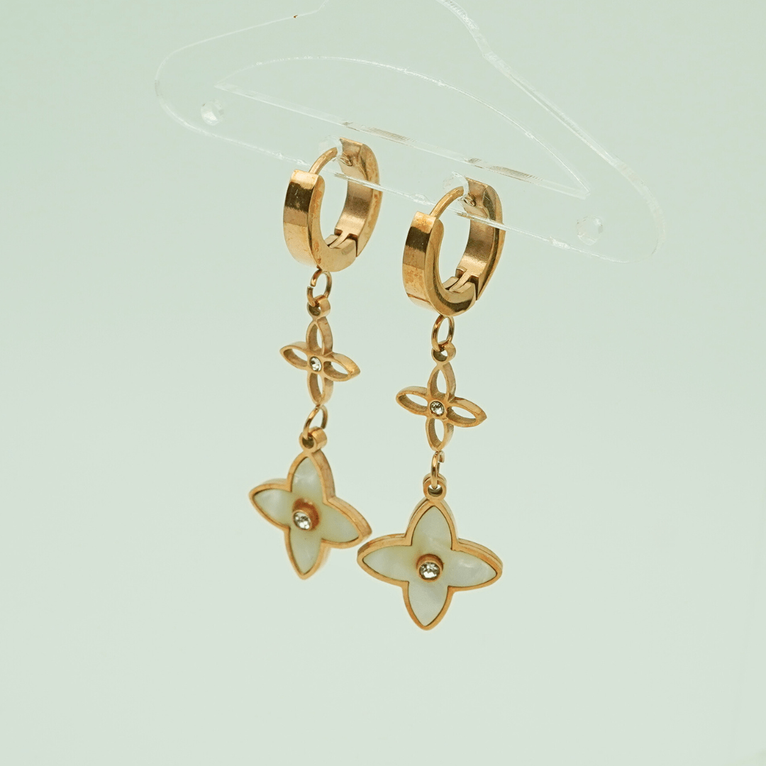 18K Rose Gold Plated Floral Drop Earrings – Elegant Anti - Tarnish Design with Crystal Accents ATER217 - The Soul Jewellery
