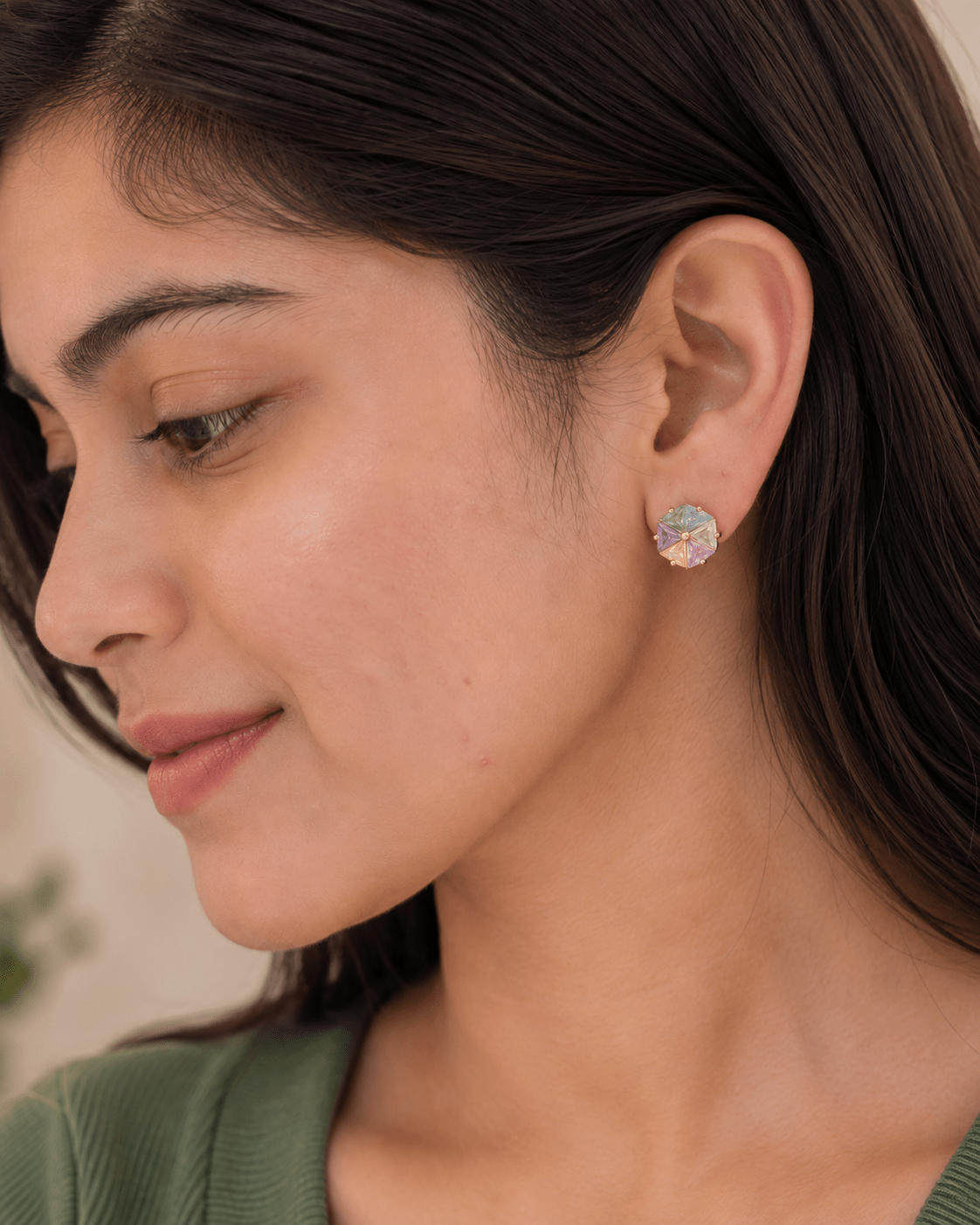 Multicolor Crystal Geometric Stud Earrings for Women | Gold-Tone Rainbow Gemstone Earrings - Soul Jewellery
