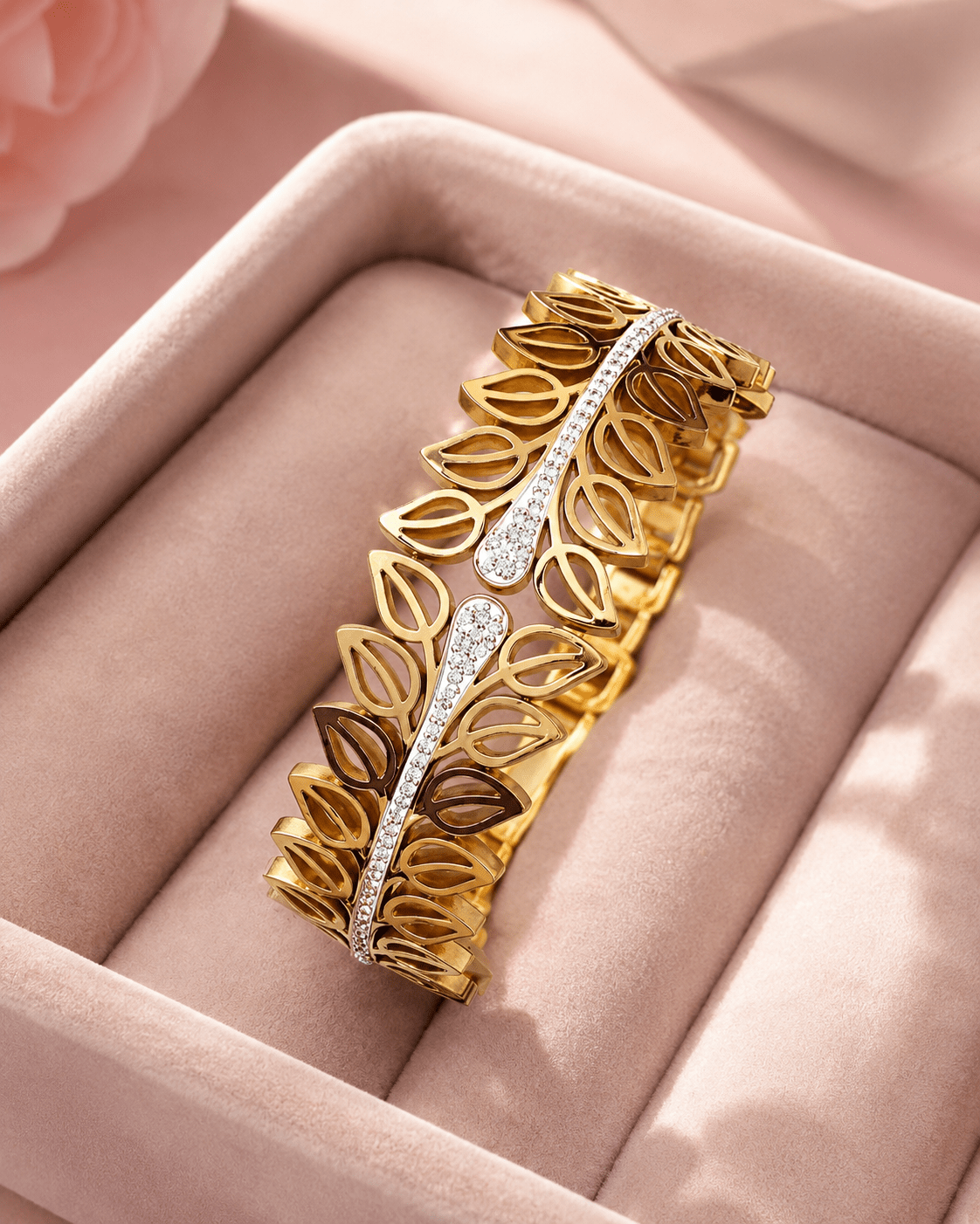 Luxury 18K Gold - Plated Floral Bangle – Anti - Tarnish Crystal Accent Everyday Bracelet for Women - The Soul Jewellery