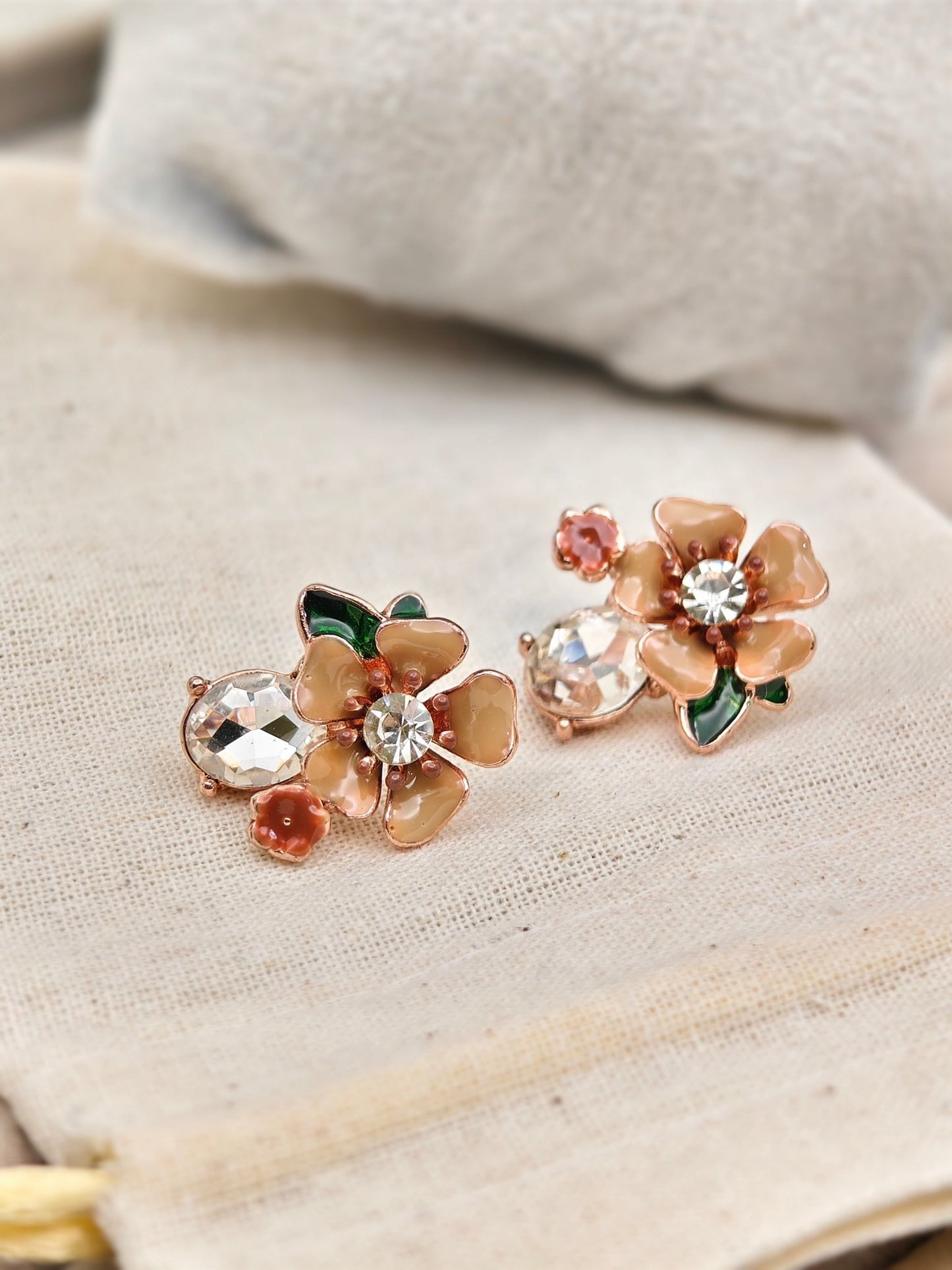 Aurelia PeachBlossom Luxe Demi-Fine Anti-Tarnish Enamel Crystal Stud Earrings for Women - The Soul Jewellery