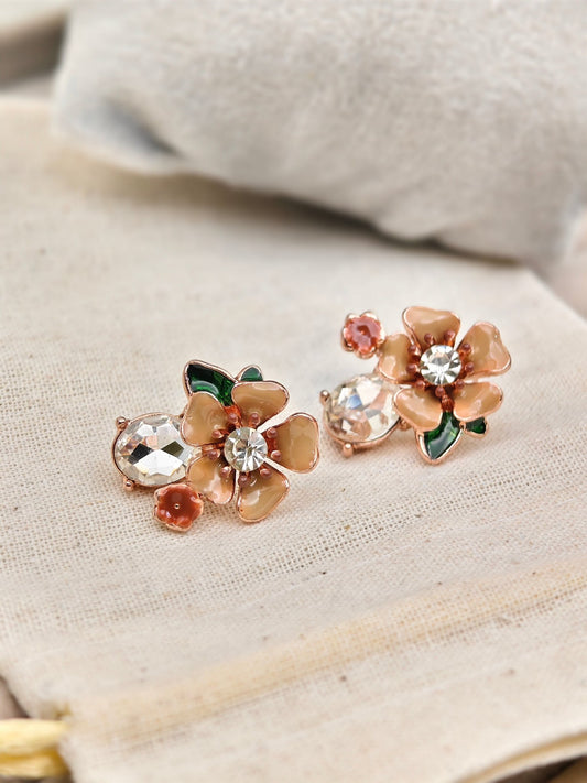 Aurelia PeachBlossom Luxe Demi-Fine Anti-Tarnish Enamel Crystal Stud Earrings for Women - The Soul Jewellery