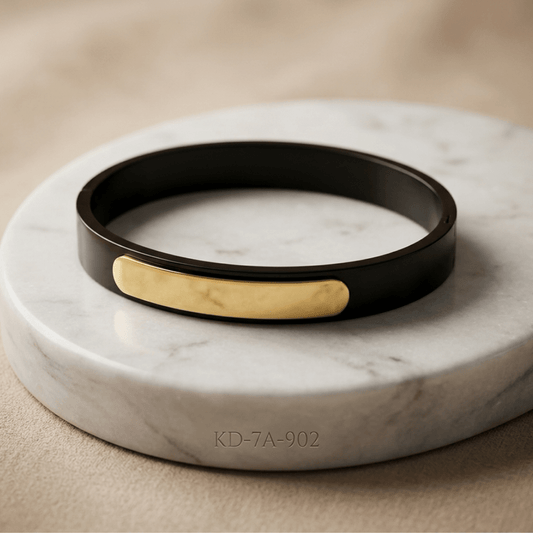 Noir Bar Aura 27™ Men’s Black & Gold Bracelet – Stainless Steel Anti-Tarnish Minimal Demi Fine Kada - The Soul Jewellery