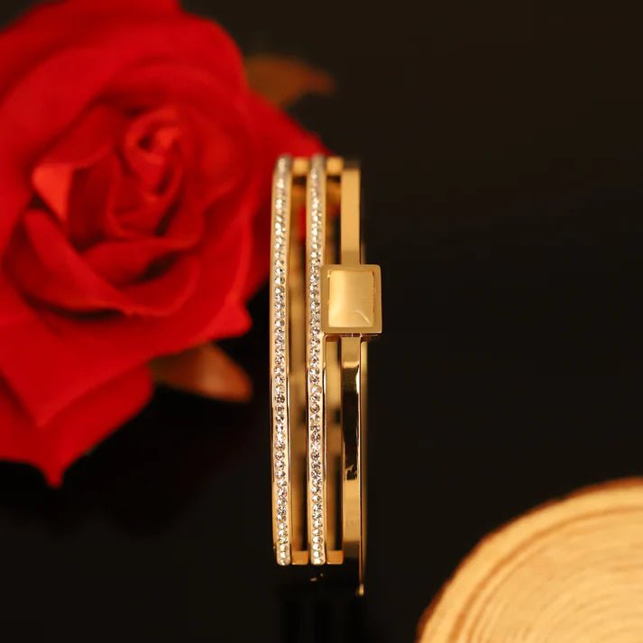 1111 New Beginnings Geometric Gold Anti - Tarnish Bangle – Crystal Stripes - The Soul Jewellery