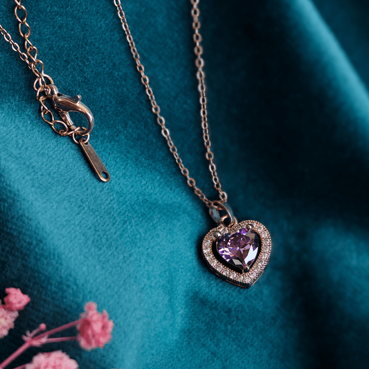 Purple Heart Anti Tarnish 18K Plated Rose Gold Pendant Necklace RGCP125 - The Soul Jewellery
