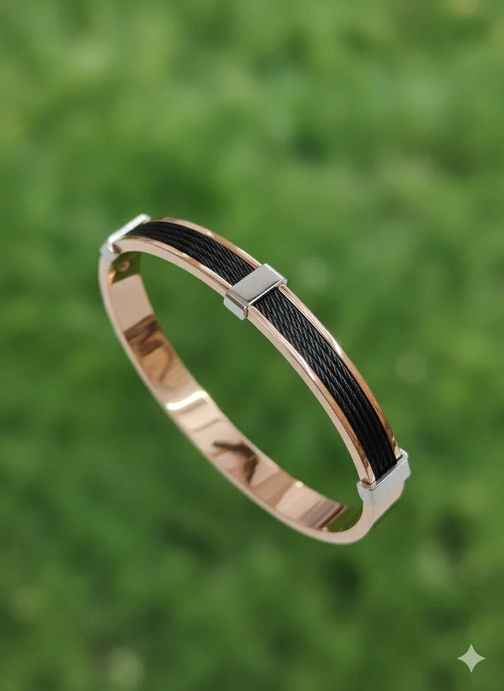 AMORE LUXE 6™ Rose Gold & Black Stainless Steel Anti-Tarnish Bracelet for Men | Waterproof Premium Kada - Soul Jewellery