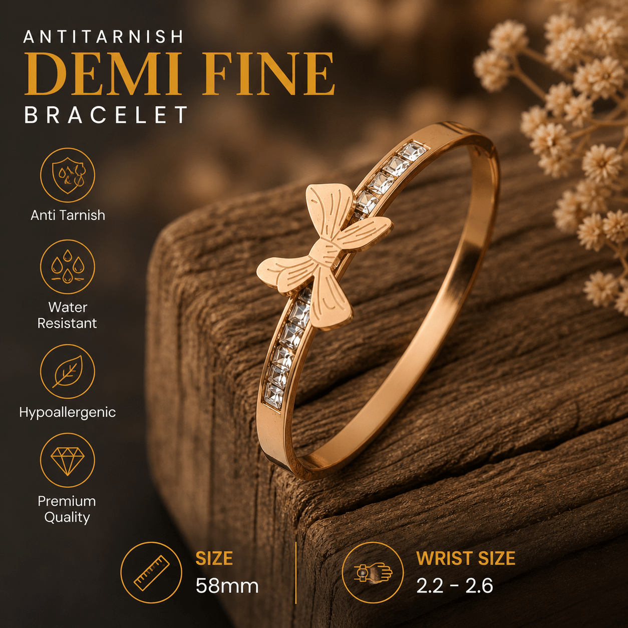 Butterfly Aura 27™ Anti - Tarnish Rose Gold Bracelet - The Soul Jewellery