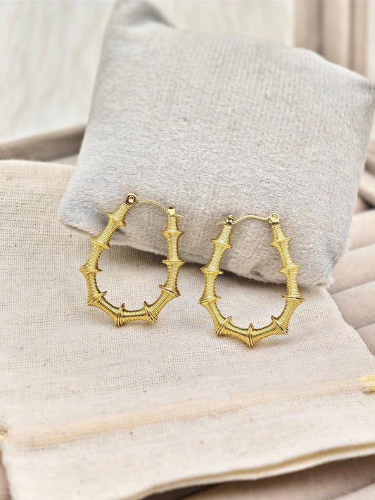 Demi-Fine Gold Bamboo Hoop Earrings | Nature-Inspired Textured Stainless Steel Everyday WearHoops - The Soul Jewellery