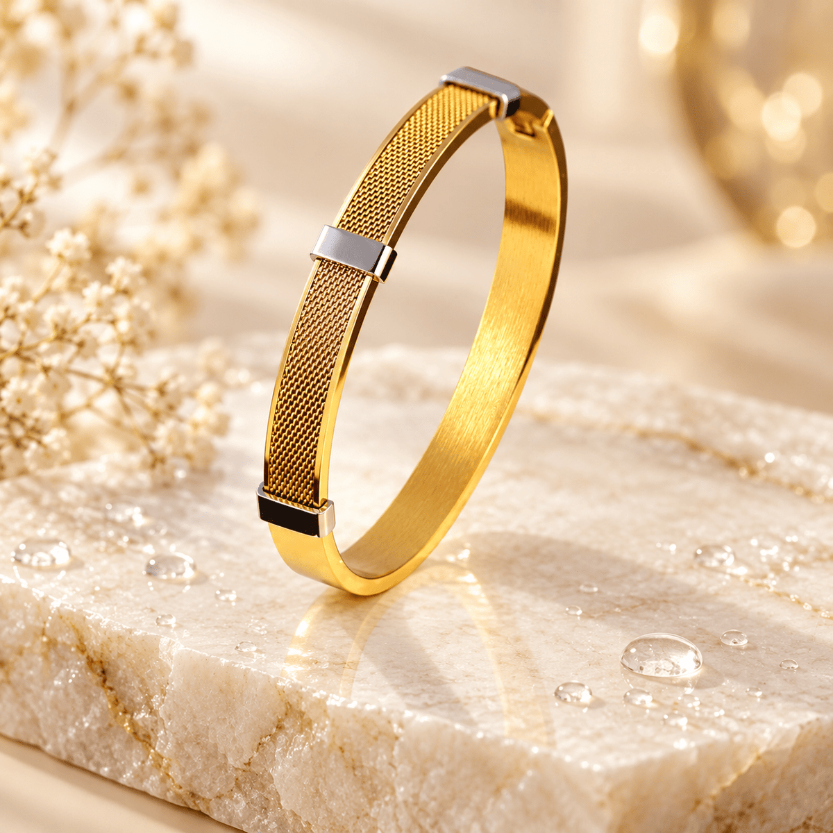 Men’s Gold Mesh Stainless Steel Bracelet – Dual-Tone Minimalist Bangle for Wrist Sizes 2.4 to 2.10 - Soul Jewellery