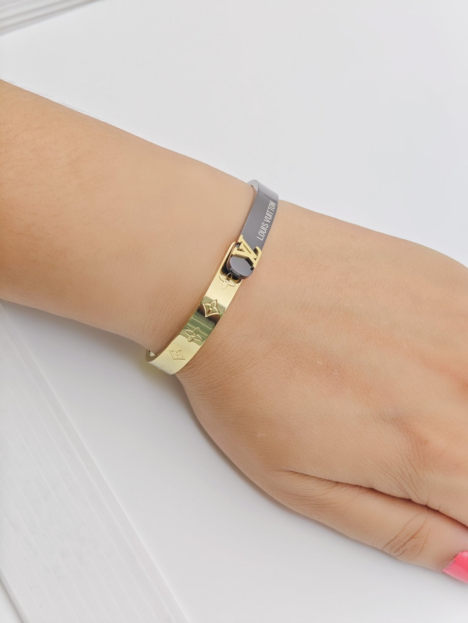 Luxury 18K Gold Plated Dual Shaded Anti - Tarnish Bangle with Louis Vuitton - Inspired Design RGB272 - The Soul Jewellery