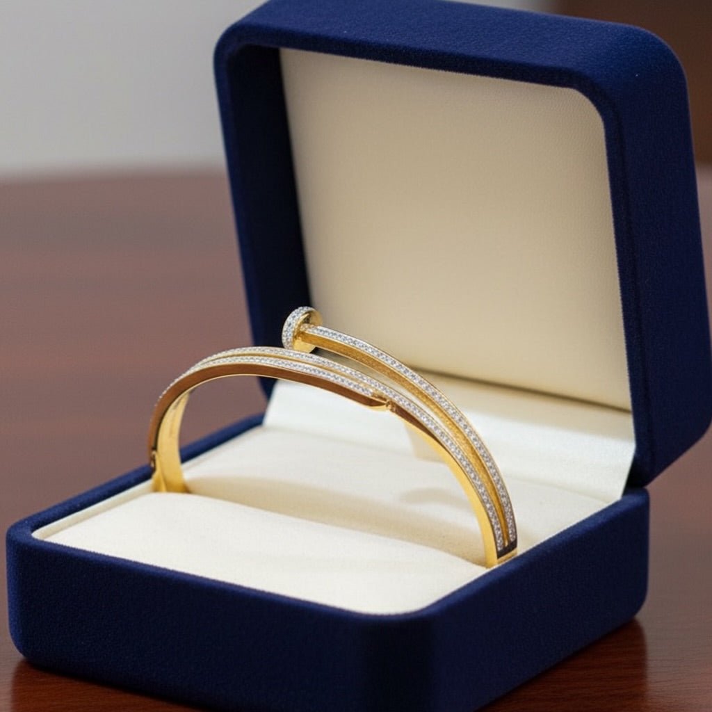 Demi - Fine CZ Studded Triple - Line Nail Bracelet | Gold - Plated Stainless - Steel Bangle for Women - The Soul Jewellery