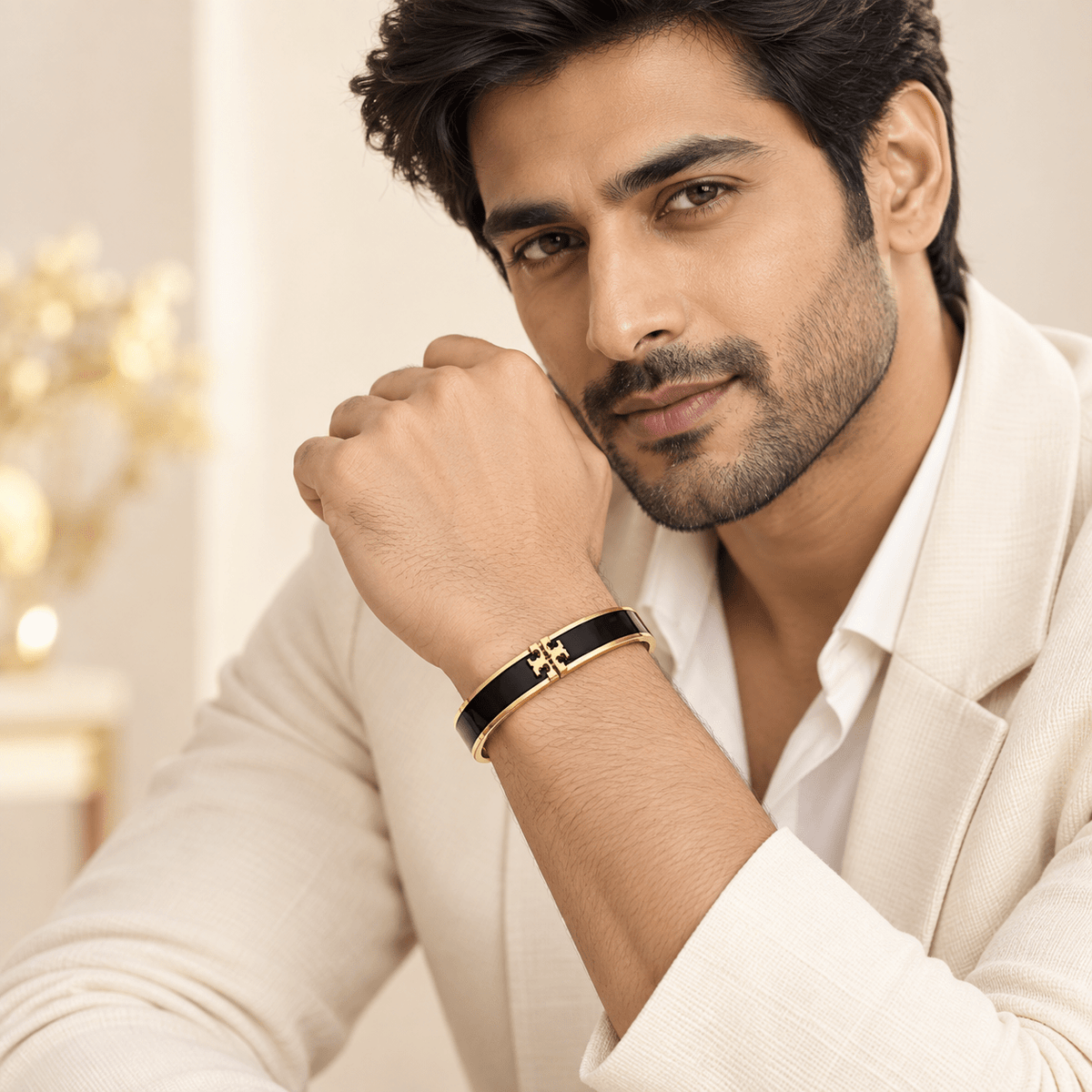 Black Enamel Gold-Tone Stainless Steel Openable Bangle Bracelet for Men and Women - Soul Jewellery