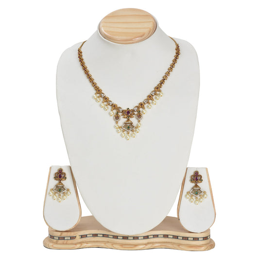 Anjali 22K Antique Gold - Plated Short Necklace & Earring Set - The Soul Jewellery