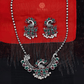German Silver - Plated Peacock Necklace set with Red & Green Gemstones and Gleaming Pearl Drops - The Soul Jewellery