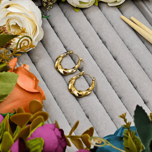 18 K Gold Plated Anti Tarnish Textured Round Hoops Earring ATER166 - The Soul Jewellery