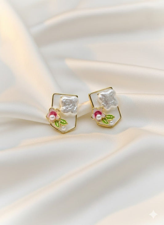 Demi - Fine Gold - Plated Enamel Floral Stud Earrings | Anti - Tarnish Stainless Steel Every daywear Stud - The Soul Jewellery