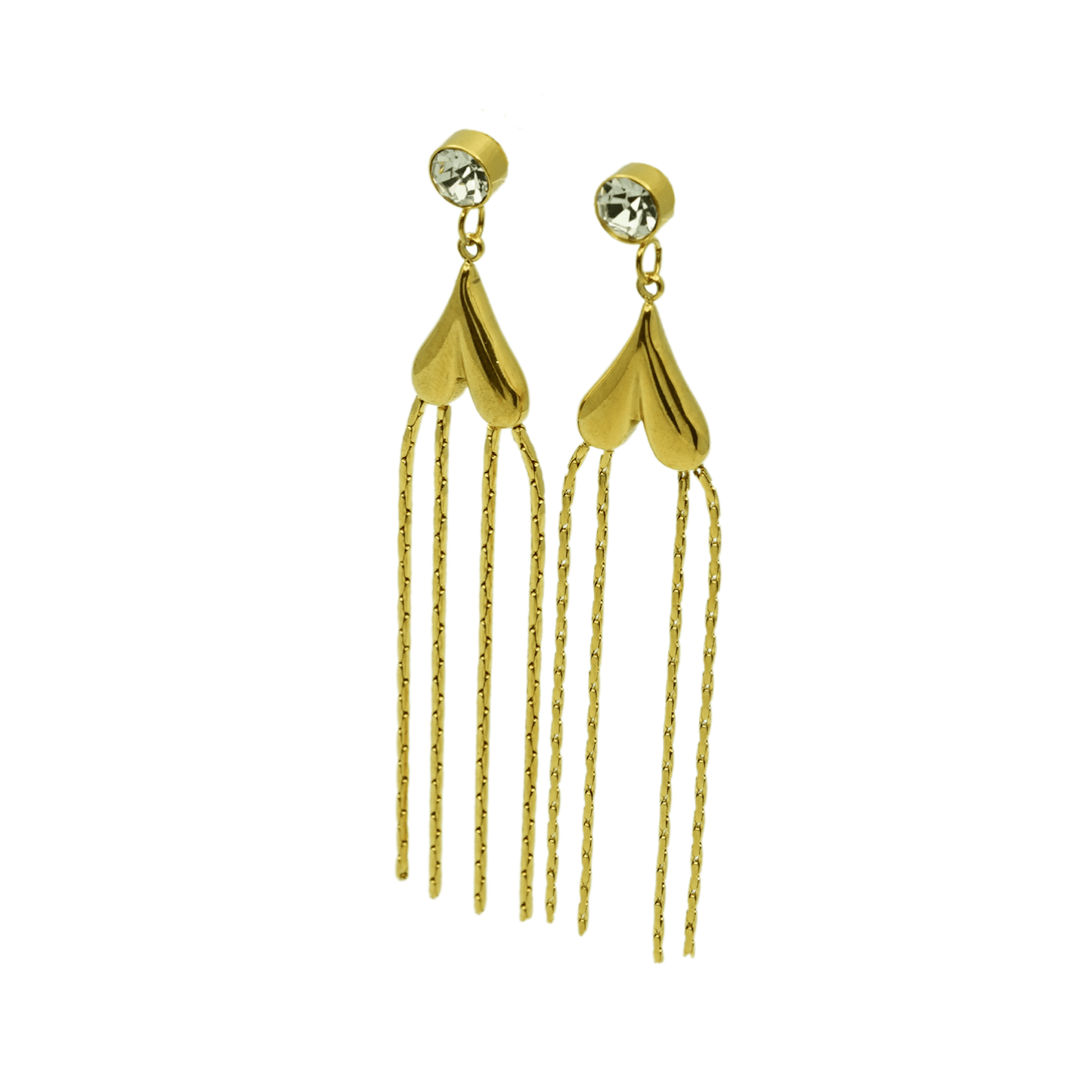 Elegant Heart Tassel Drop Earrings with Crystal Accent – 18K Gold Plated, Anti - Tarnish Finish ATER209 - The Soul Jewellery