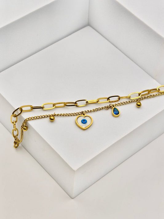 Aurelia 6 NazarHeart Dual - Chain Demi - Fine Anti - Tarnish Evil Eye Gold Bracelet for Women - The Soul Jewellery