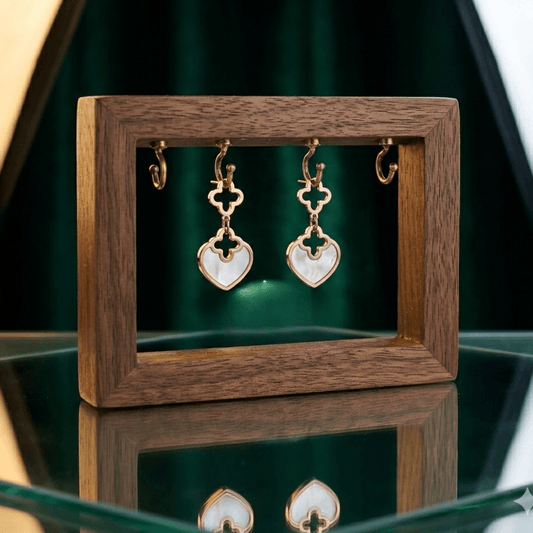 Celestial Clover Aura 6™ Rose Gold Mother of Pearl Heart Drop Demi Fine Earrings for Women - The Soul Jewellery